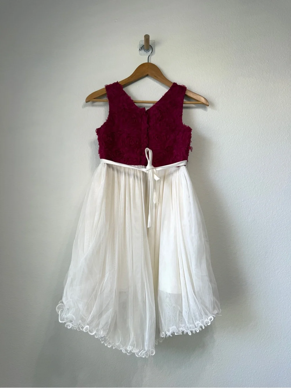 American Princess Burgundy Rosette Bodice Party Dress White Tulle Girls Size 12
